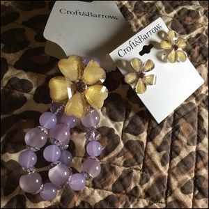 BOHO Flower Bead Bracelet & Earrings Chunky Set